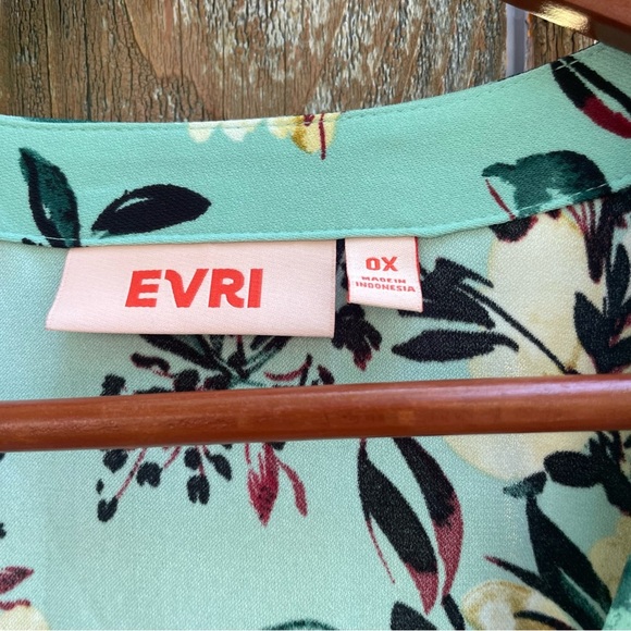 EVRI Women’s Teal Floral Open Front Kimono Cardigan Size 0X - Picture 4 of 12